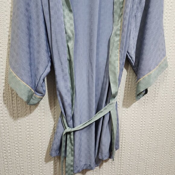 Vintage Maidenform Checkered Pastel Blue & Green Lingerie Silky Robe Size Large - Picture 4 of 13